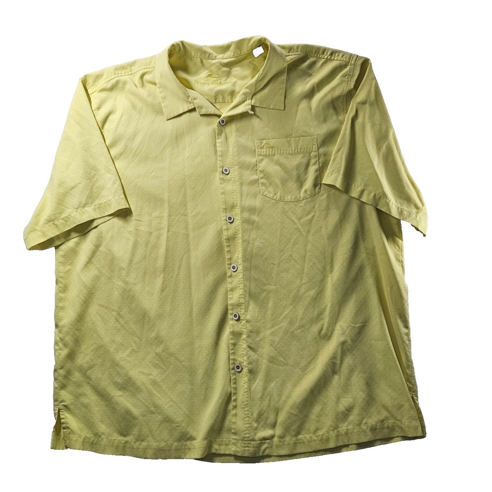 Tommy Bahama IslandZone 2XLB Silk Blend Camp Shirt Yellow Jacquard Button Up